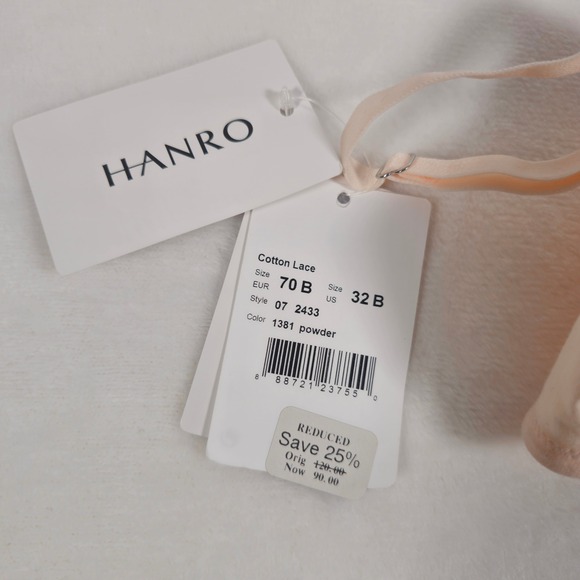 HANRO Cotton Lace Full Cup Underwire Bra 32B Powder Pink Style 1381 - Picture 3 of 4
